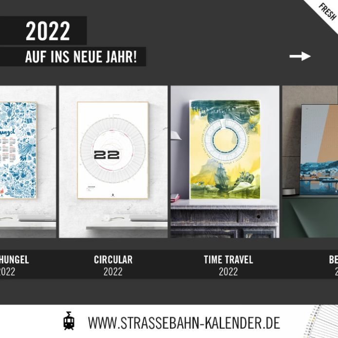 2022 - AUF UNS NEUE JAHR ... mit unseren Kalendern!.'Dschungel', 'Circular', 'Time Travel', 'Bergen', 'Blaubeere', 'Garten ist super', ... und viele weitere!.www.strassebahn-kalender.de.#2022 #kalender #strassenbahn #tram #timetravel #instagood #design #jahr #zeitmanagement #garten #blaubeere #bergen #circular #dschungel #manxdesign #monat